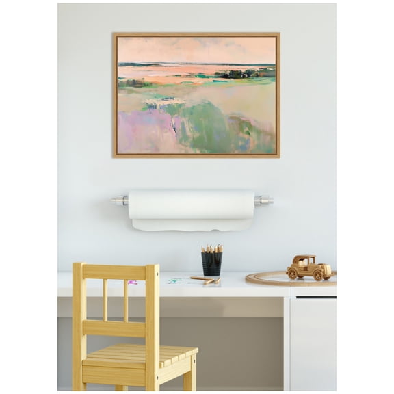 Kate and Laurel Pastel Horizon III Framed Canvas Wall Art by Amy Lighthall 24 x 18 Sylvie Natural, Modern, Abstract, Landscapes Art for Wall Decor, Living Room, Bedroom