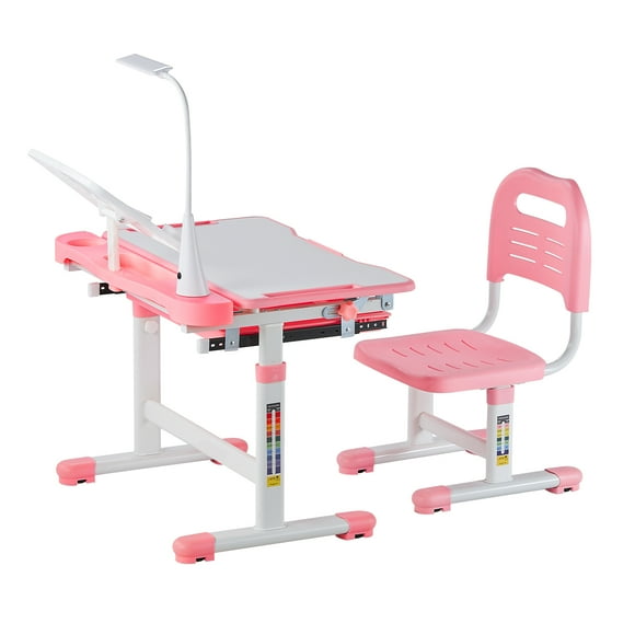 Ensemble chaise et bureau d'étude pour enfants KFFKFF, bureau d'étude et chaise pour enfants avec lampe de table, hauteur réglable et bureau incliné de 0 à 40 °