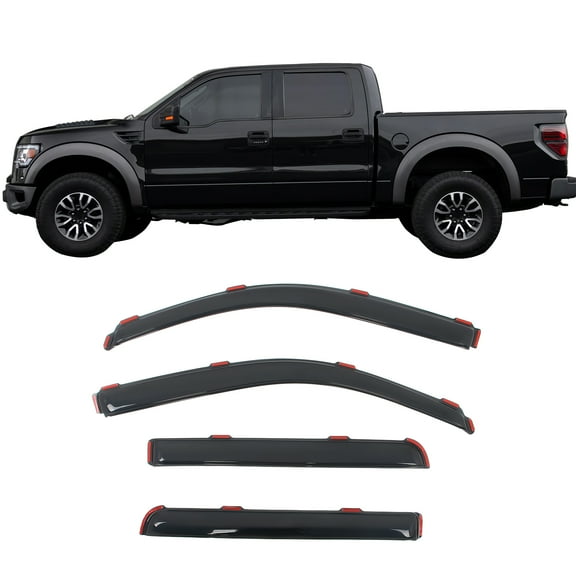 Ikon Motorsports In-Channel Window Visors Fits 2009-2014 Ford F-150 Crew Cab, Slim Style Side Door Rain Vent Guard Deflectors, Acrylic Smoke 4PCS