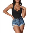 thumbnail image 3 of Camisetas Sin Mangas de Verano para Mujer, de Punto Acanalado, con Cuello en V y Muescas, Ajustadas. Negro L, 3 of 9