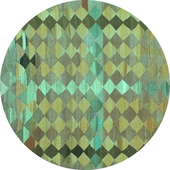 Ahgly Company Machine Washable Indoor Round Oriental Turquoise Blue Traditional Area Rugs, 3' Round