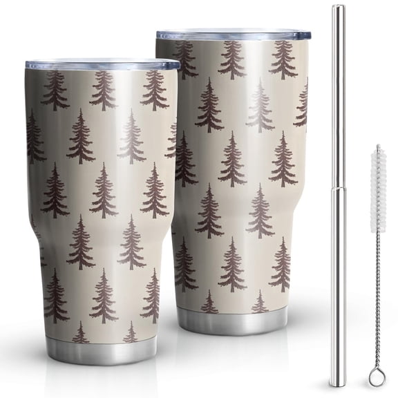 30oz Brown Christmas Tree Pattern Tumblers Stainless Steel Tumbler with Lid and Straw,Vacuum Insulated Double Wall Travel Tumbler Cups Mug with Cleaning Brush for Coffee,Tea