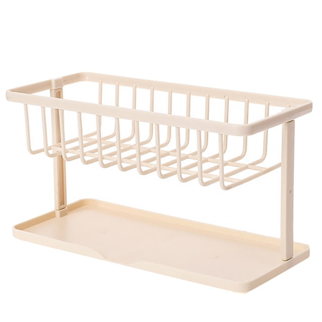 Soporte para fregadero de esponja de 2 capas, escurridor de bolas de baño, estante de almacenamiento para baño y cocina, organizador de colador Almacenamiento y organización del hogar Beige Inteprter HA001792-03B