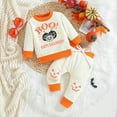 thumbnail image 2 of Weebloom Girl Outfit Halloween Fall Letter Print Pumpkin Long Sleeve Hoodie Pants Set Casual Comfortable Clothes Leisure Girls Outfits Orange, 2 of 9