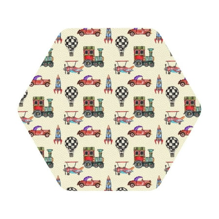 

Coaee Retro Steampunk Vehicle1 Print Leather Coasters Set of 6 Non-Slip Washable Cup Coasters for Home Office Bar Hexagon
