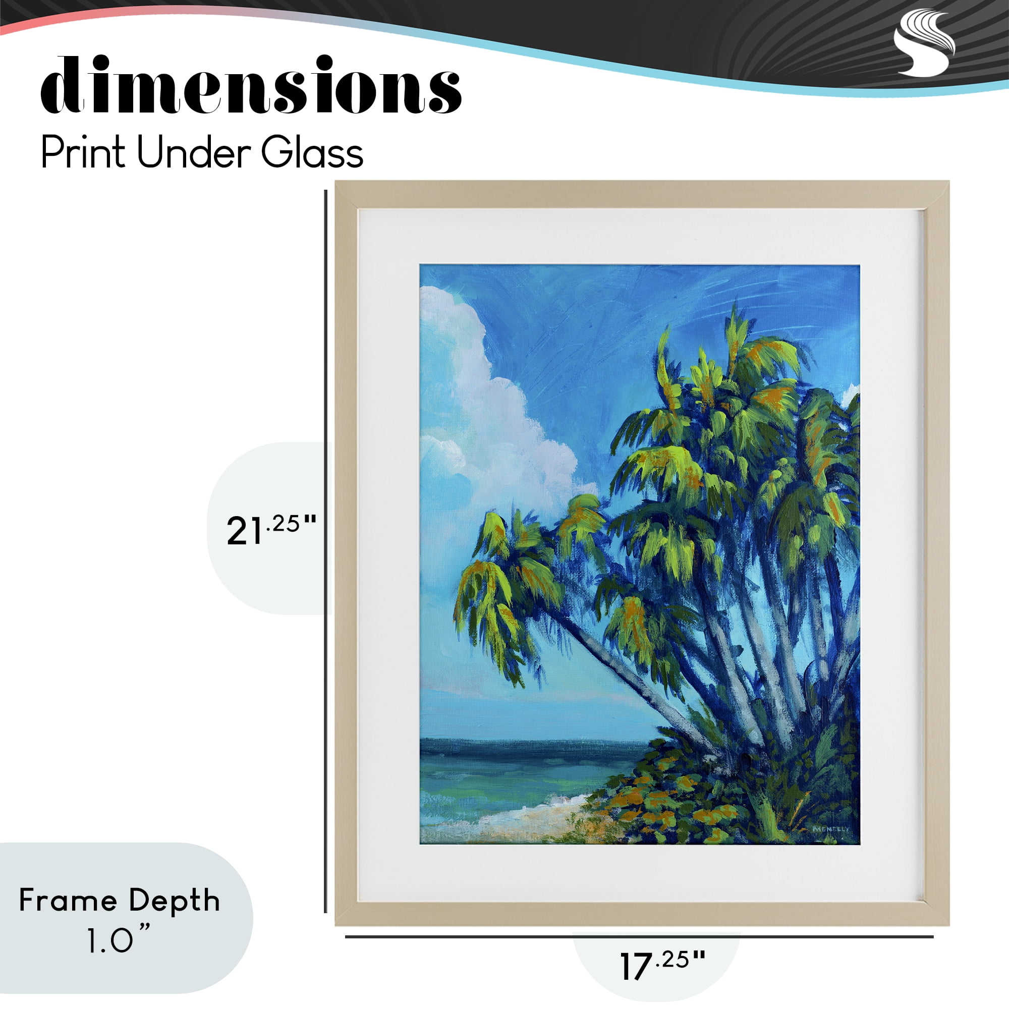 Stupell Industries Cerulean Sky & Palms Birch Framed Print Under Glass, design by Dan Meneely