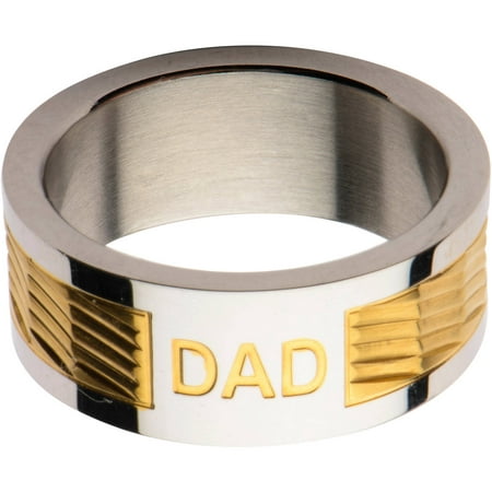 Steel Art Men's Stainless Steel and Gold IP DAD Engraved Band Ring