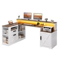 thumbnail image 4 of Sioweci 63" Farmhouse L Shaped Executive Desk, Corner Computer Desk with Drawers & Storage Shelf, Home Office Desk with Power Outlet, Monitor Stand,White & Brown, 4 of 11