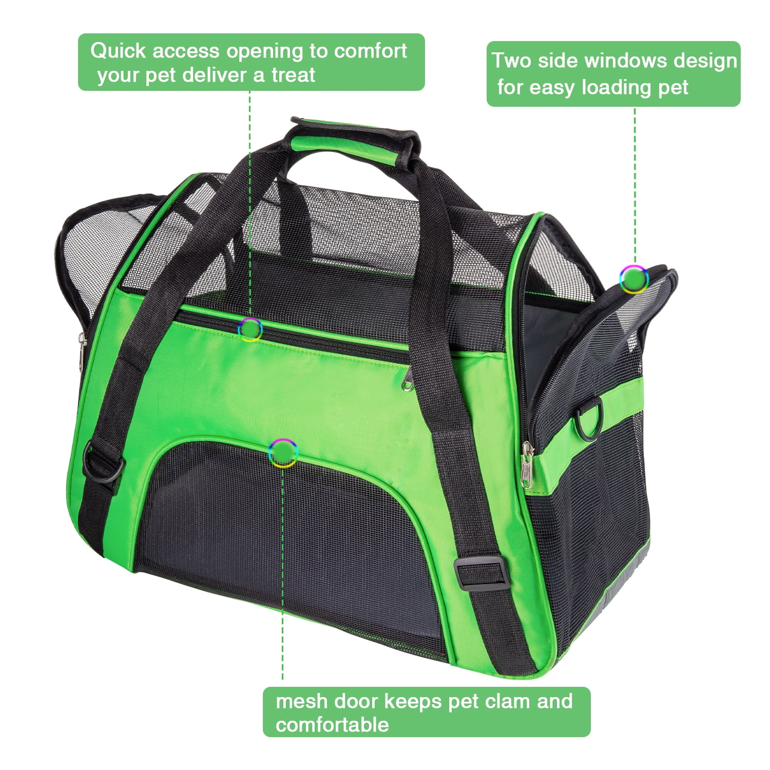 WDM Soft Sided Cat Carrier, Airline Approved, Small Dogs Puppies Large Cat  Green