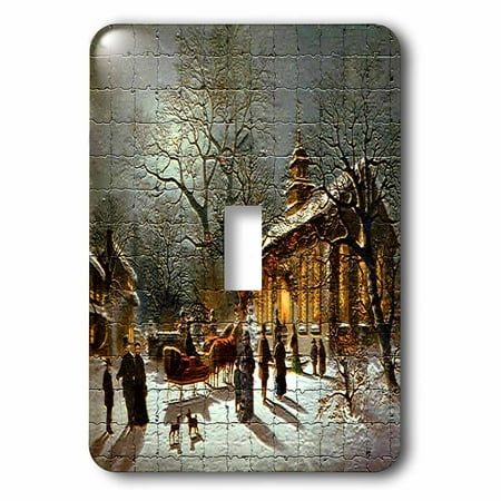 3dRose Church, Snow, Horse Drawn Carriage, Dogs and People - Single Toggle Switch