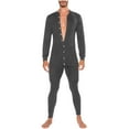 thumbnail image 2 of SOOMLON Men's One Piece Pajama Long Button Down Pajamas Formal Pants Fit Button Onesie Home Wear Jumpsuit Gray L, 2 of 6