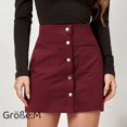 thumbnail image 2 of Corduroy Mini Skirts High Waist A-Line Burgundy Red, 2 of 4