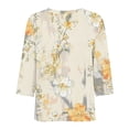 thumbnail image 6 of JoveMarine Women's V-Neck 3/4 Sleeve Floral Print Top Casual Blouse with Slit Hem Spring Fall Fashion Tunic for Daily Wear Weekend Beige L, 6 of 6