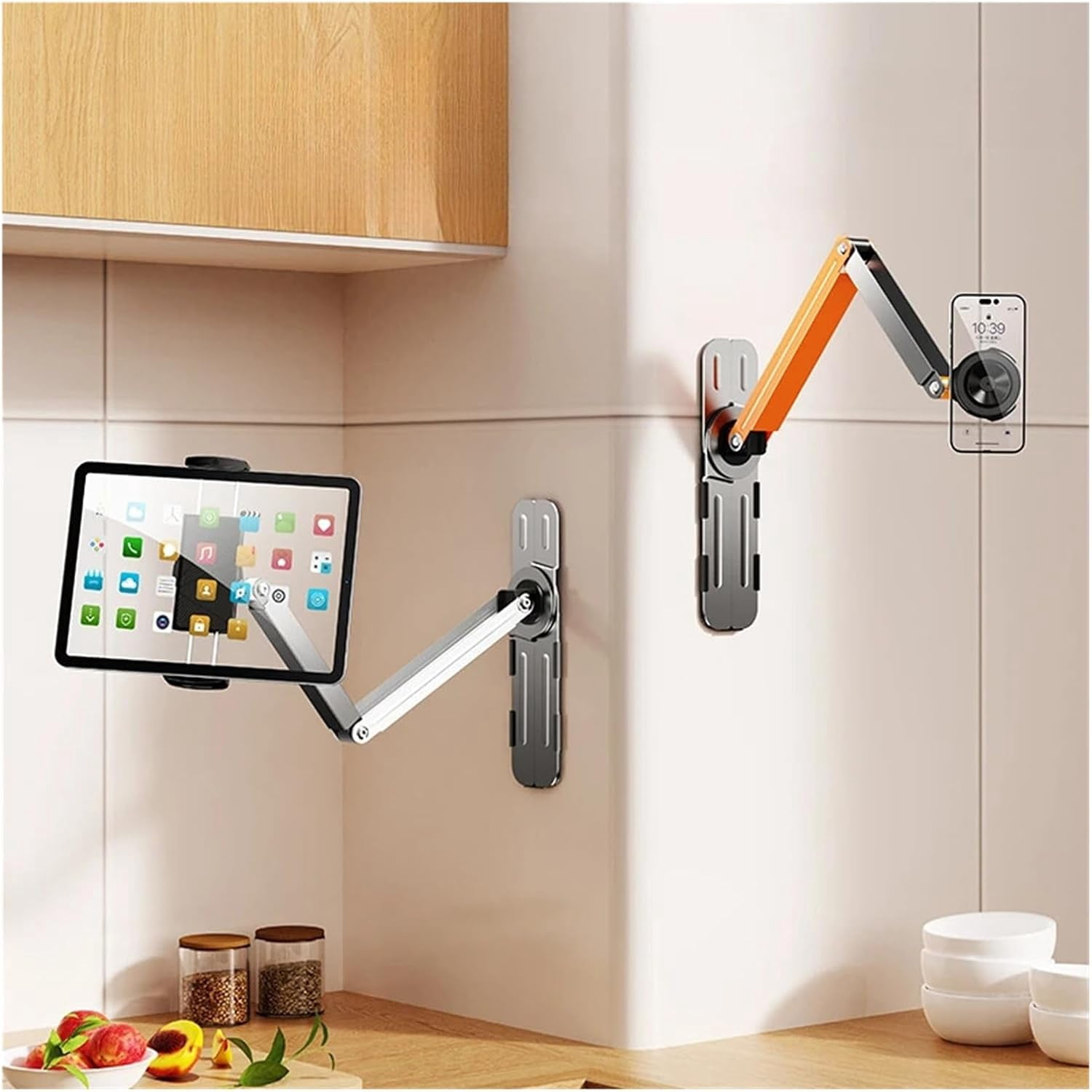 Magnetic Wall-Mounted Phone Holder, Magnetic Desktop Phone Holder Stand Clip, Magnet Stand for iPhone and Android compatible with Alloy Base (White Clip Holder)