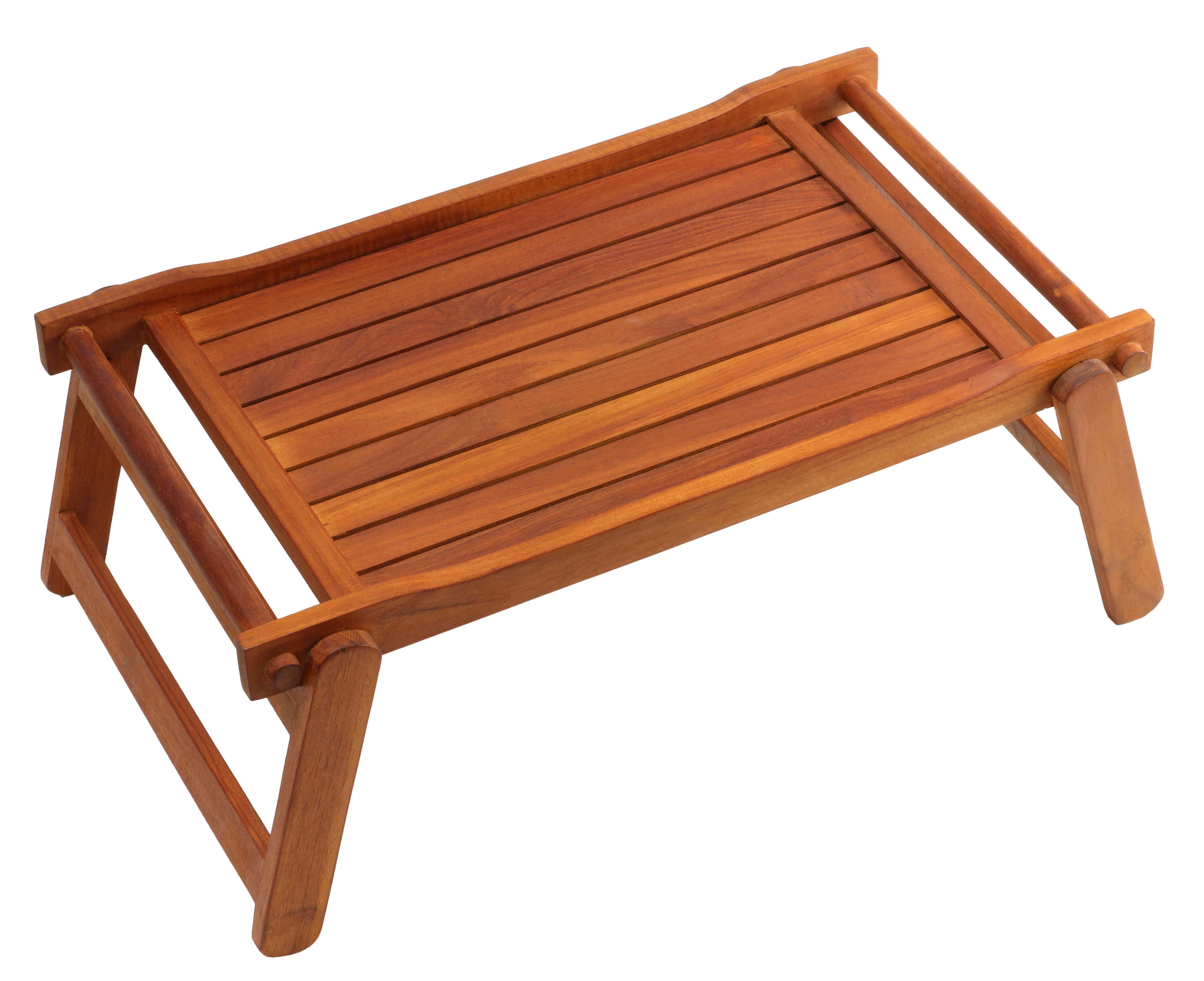 Solid Teak Rectangular Folding Tray Table with Storage