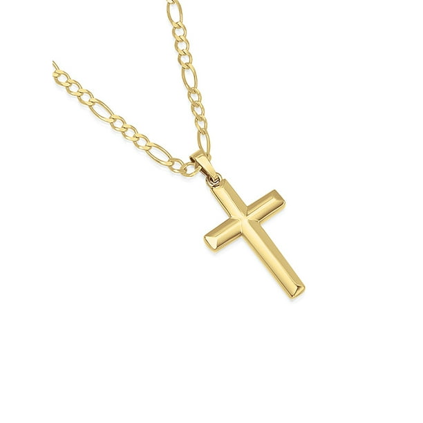 Dtla Fine Jewelry 14k Gold Plated Sterling Silver Cross Pendant Italian Made Figaro Chain Necklace 080 3 0mm 16 Walmart Com Walmart Com