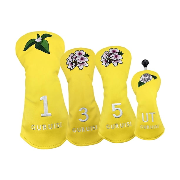 4 fundas de madera para palos de golf, resistentes al desgaste, modernas y portátiles. Amarillo
