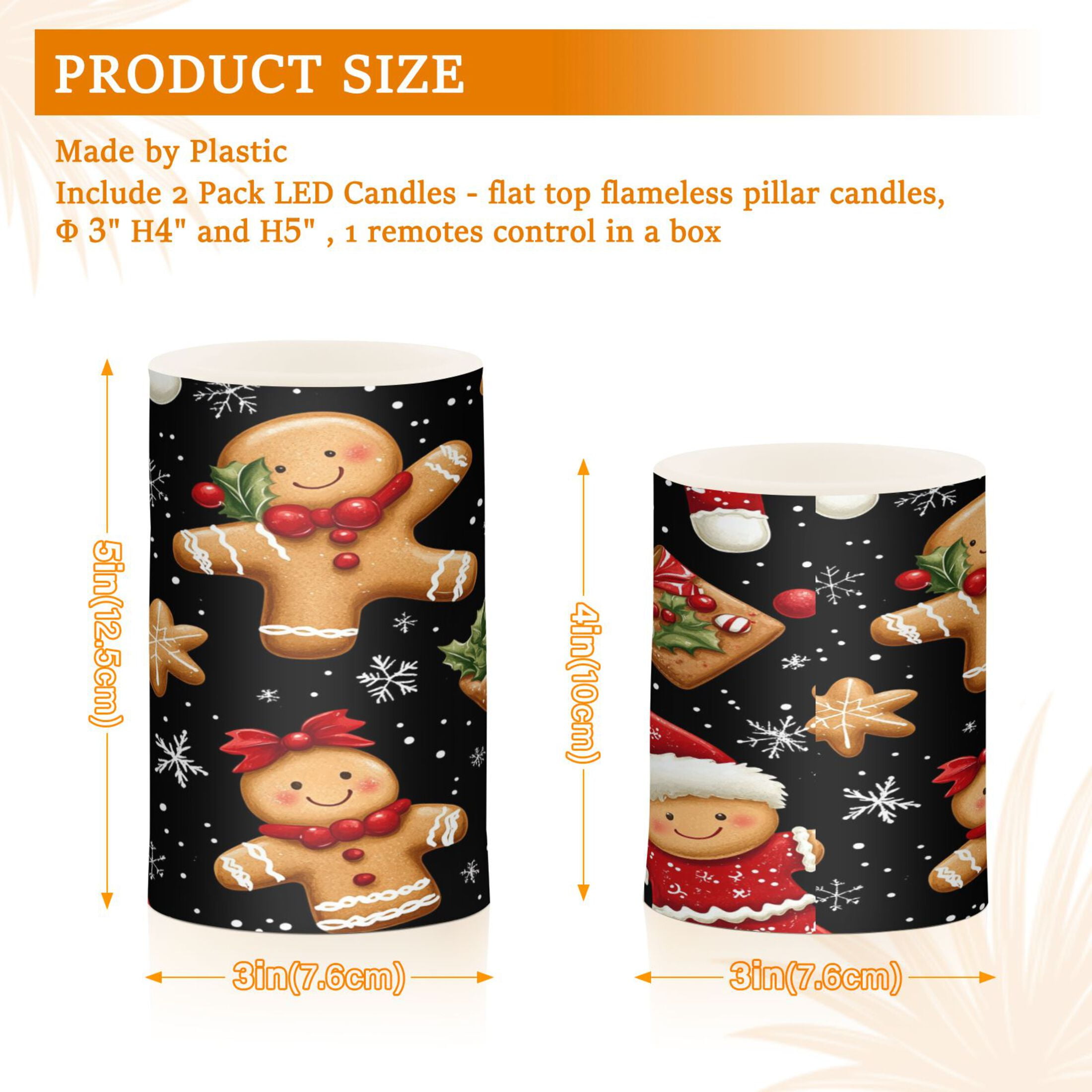 Christmas Gingerbread Men Set of 2 Flameless LED Candles Remote and Timer Indoor Outdoor