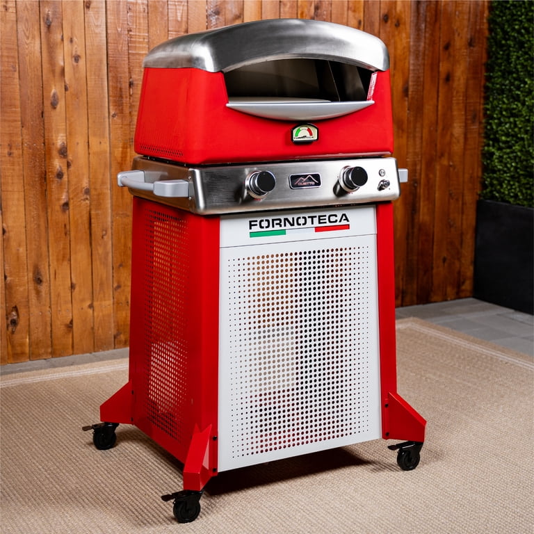 Fornoteca Duetto Outdoor Propane Pizza Oven in Red with Peel Self