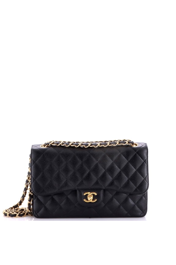 Pre-Owned Classic Double Flap Bag Quilted Caviar Jumbo By Rebag