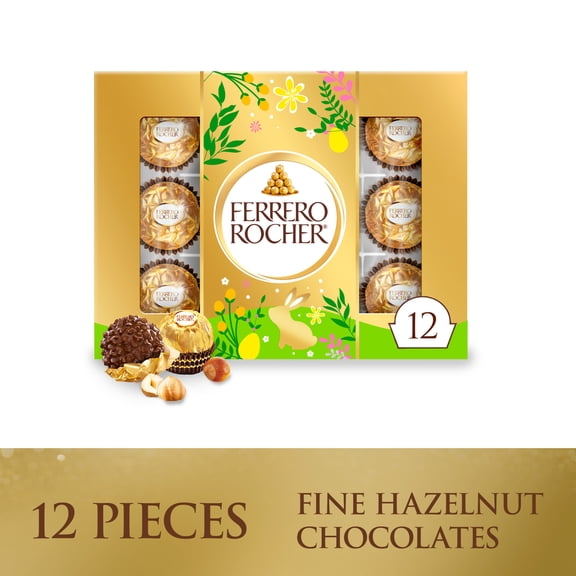Ferrero Rocher Milk Chocolate Hazelnut Easter Basket Candy, Easter Egg Fillers, 12 Count