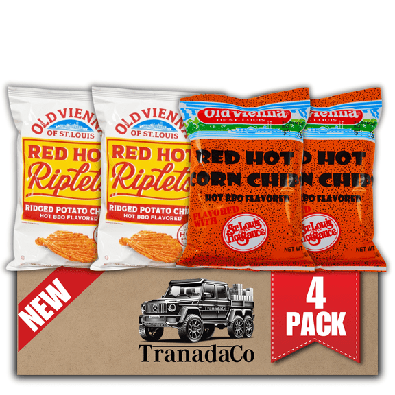 Old Vienna of St. Louis Red Hot Riplets & Corn Chips Snack Pack, 4-Bag Bundle (by TranadaCo)