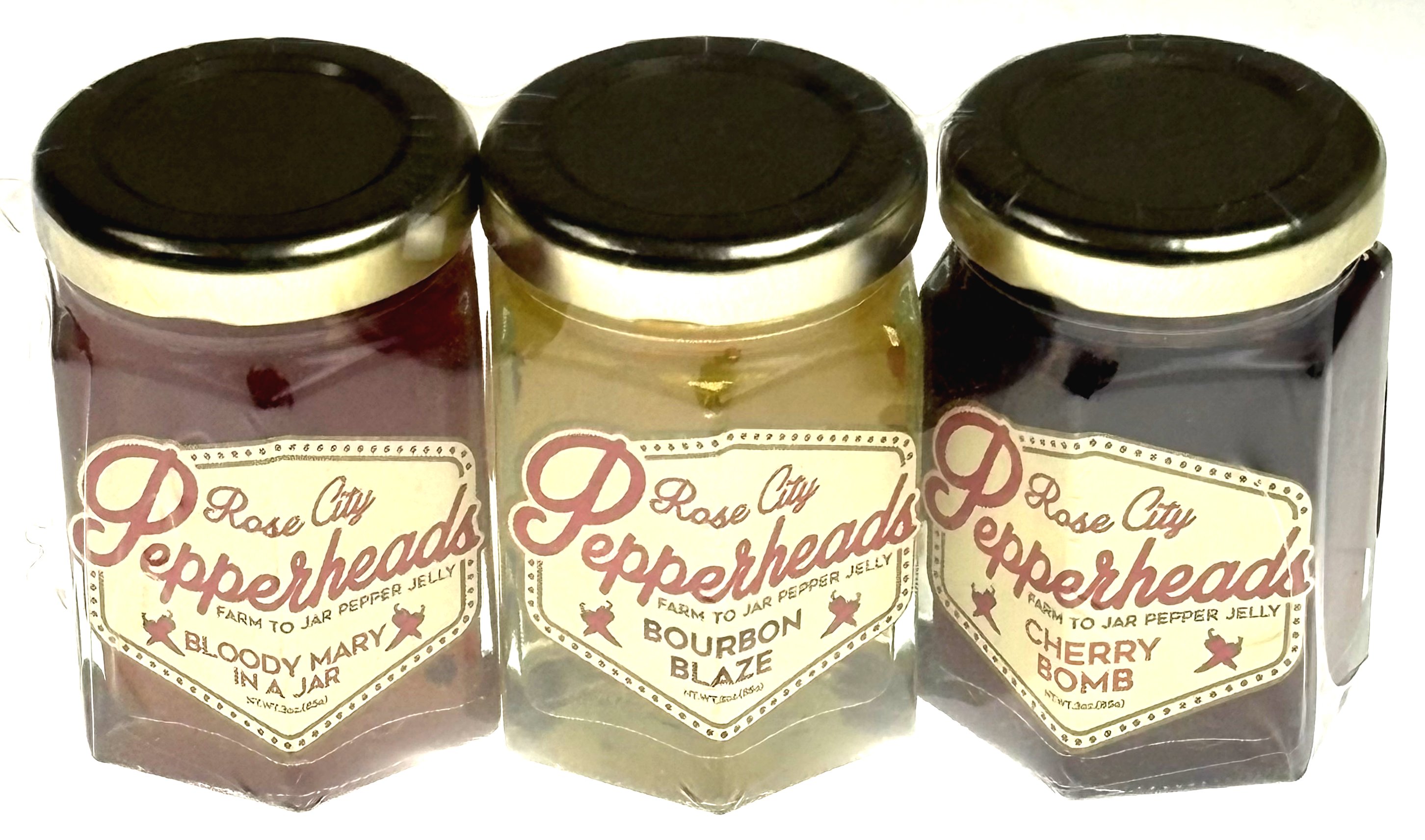 3 oz Mini Distillery Trio Pack (Bloody Mary in a Jar, Bourbon Blaze, Cherry Bomb) - Jelly