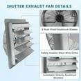 thumbnail image 3 of 20"  Shutter Exhaust Fan, 3500CFM Wall Mounted Attic Fan, High Speed Low Noise Automatic Shutter Ventilation Fan for Garage, Barn, Basement, Ventilation Cooling – Aluminum Construction, 3 of 7