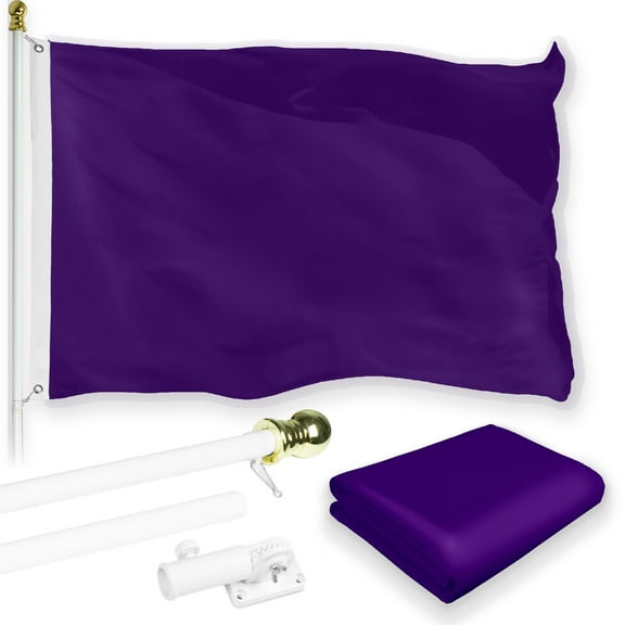 G128 Combo Pack: 6 Feet Tangle Free Spinning Flagpole (White) Solid Purple Flag 3x5 ft Printed 150D Brass Grommets (Flag Included) Aluminum Flag Pole