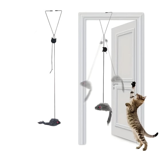 3PCS Hanging Cat Toy for Door Frame Adjustable Bungee Cat Toy Interactive Mouse Plush Toy for Kittens Self-Play Exercise Indoor Pet Toy Gray