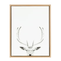 Kate and Laurel Sylvie Deer with Antlers Black and White Portrait Framed Canvas Wall Art by Simon Te Tai, 18x24 Natural