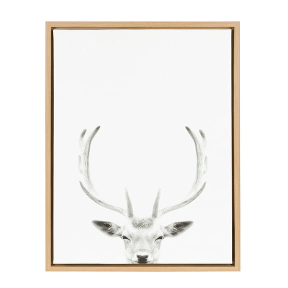 Kate and Laurel Sylvie Deer with Antlers Black and White Portrait Framed Canvas Wall Art by Simon Te Tai, 18x24 Natural