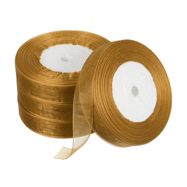 Unique Bargains 2cm 50 Yard Sheer Organza Ribbon Chiffon Fabric Gift Wrapping, Brown 4 Pack