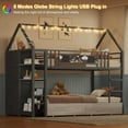 thumbnail image 4 of Twin Bunk Bed with 6 Storage Drawers and Globe String Lights, House Shaped Metal Bunk Bed Twin Over Twin with Charging Stations&Montessori Bookshelf&Open Shelf&Ladder and Guardrail, Black, 4 of 10