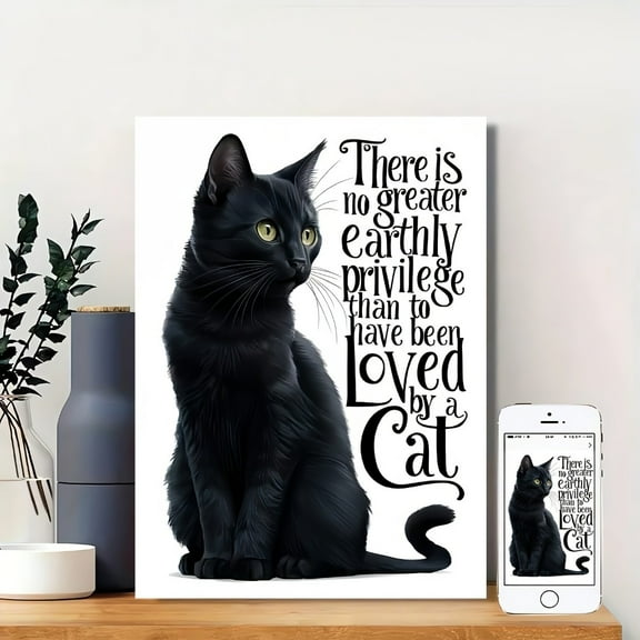 HELLOYOUNG Unique Gift 2D Black Cat Canvas Wall Art Elegant Home Decor Easy Installation for Cat Lovers