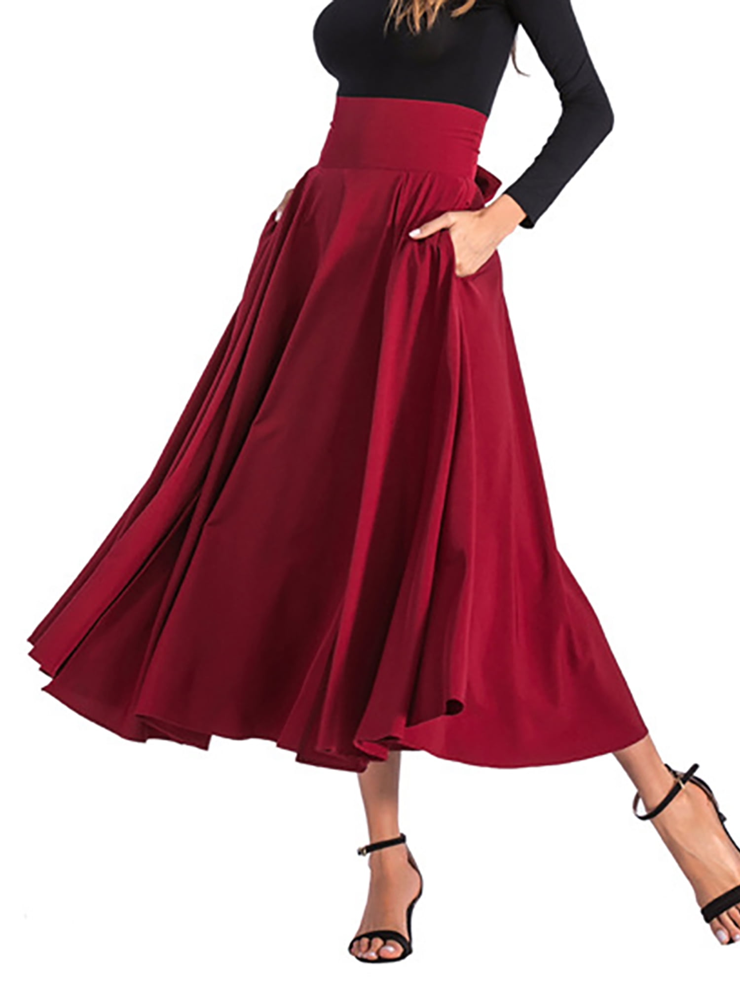 Frontwalk Women Flowy Long Skirts Casual High Waisted Maxi Skirts A