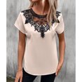thumbnail image 2 of Mujeres camiseta crew Masajeadores de cuello manga corta Encaje suelta hem casual blusa para oficina al aire libre, 2 of 6