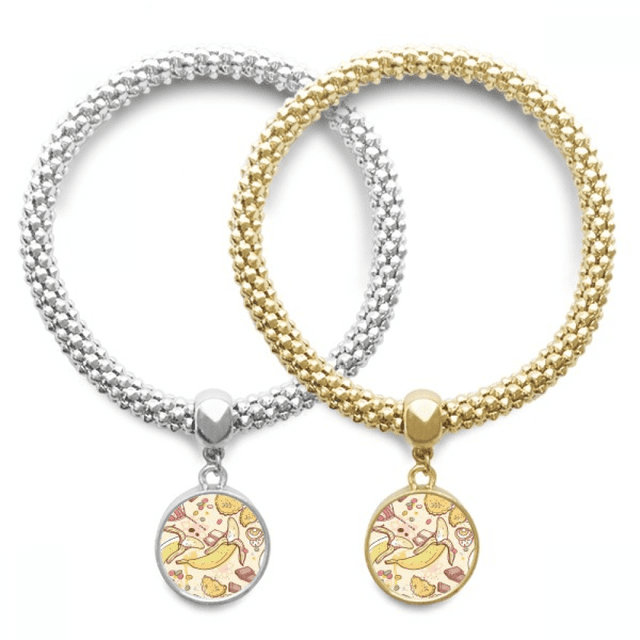 Banana Fruit Illustration Colorful Pattern Lover Bracelet Bangle Pendant Jewelry Couple Chain