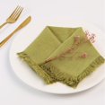 thumbnail image 4 of Holzlrgus Handmade Cloth Napkins, Linen Cloth Napkins with Fringe, 18 x 18 Inches Set of 4 Versatile Handmade Square Rustic Fringe Napkins for Dinner, Wedding and Parties, Grass Green, 4 of 5