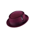 thumbnail image 2 of NYFASHION101 Men's Crushable Wool Felt Porkpie Hat with Feather HE09 Burgundy-S/M, 2 of 3