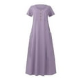 thumbnail image 4 of Pxxlle Cotton Linen Dresses for Women with Pockets Casual Scooped Neck Spring Summer Dress Loose Fit Short Sleeve A Line Dress Solid Color Flowy Mid Sundress, 4 of 5