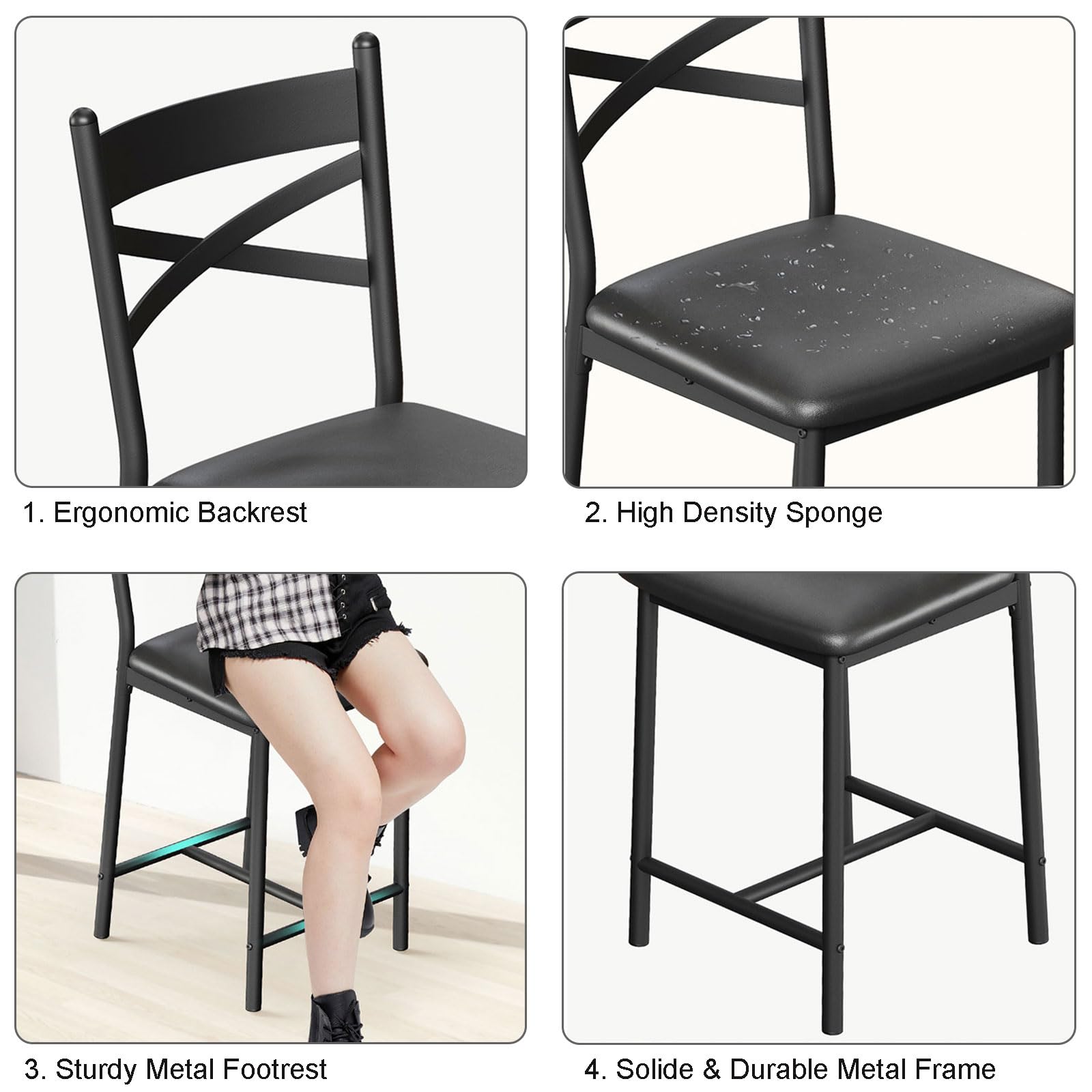 Huisuilinss 22 Inch Counter Height Bar Stools, PU Upholstered Kitchen Barstools, Bar Stools with Back, Comfortable Bar Chairs, Modern Counter Stools 2Pcs/4Pcs for Kitchen Island Apartment Counter Bar