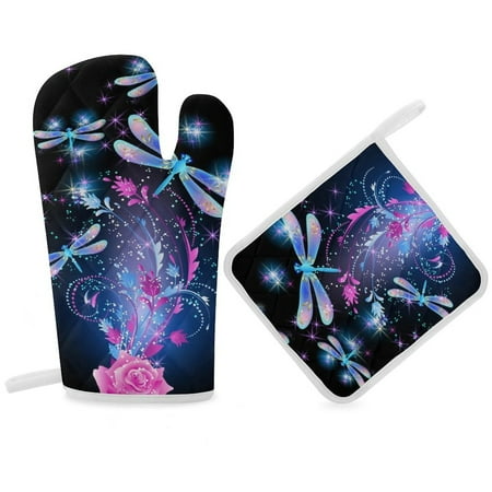 

Neon Dragonfly with Golden Ornament And Rose with Shiny Smoke And Stars Oven Gloves And Pots Stand Set Oven Gloves And Pot Racks Pot Racks And Oven Gloves Set