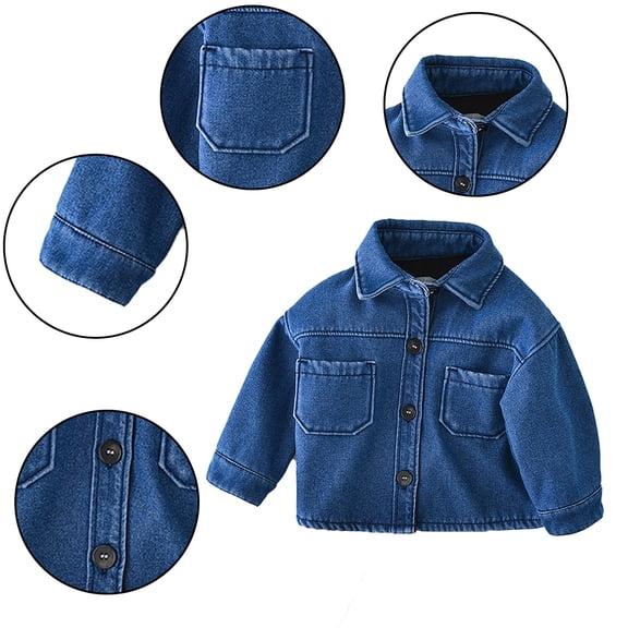 Godderr Toddler Infant Autumn Winter Denim Coat for Boys,12M-14Years Baby Button down Thick Warm Jeans Jacket Top Coat Fleece Outerwear