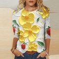 thumbnail image 2 of CYMMPU Spring Tops Crew Neck Loose Fit Fall Trendy Shirts Blouses for Women Dressy Casual Floral Pattern 3/4 Sleeve T-Shirts Lightweight Basic Tees Multicolor S, 2 of 5