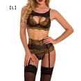 thumbnail image 1 of Conjunto de lencería de encaje sexy para mujer, ropa interior de malla hueca, sujetador, ropa de dormir, dorado, L Eigraketly XX000092-11, 1 of 7