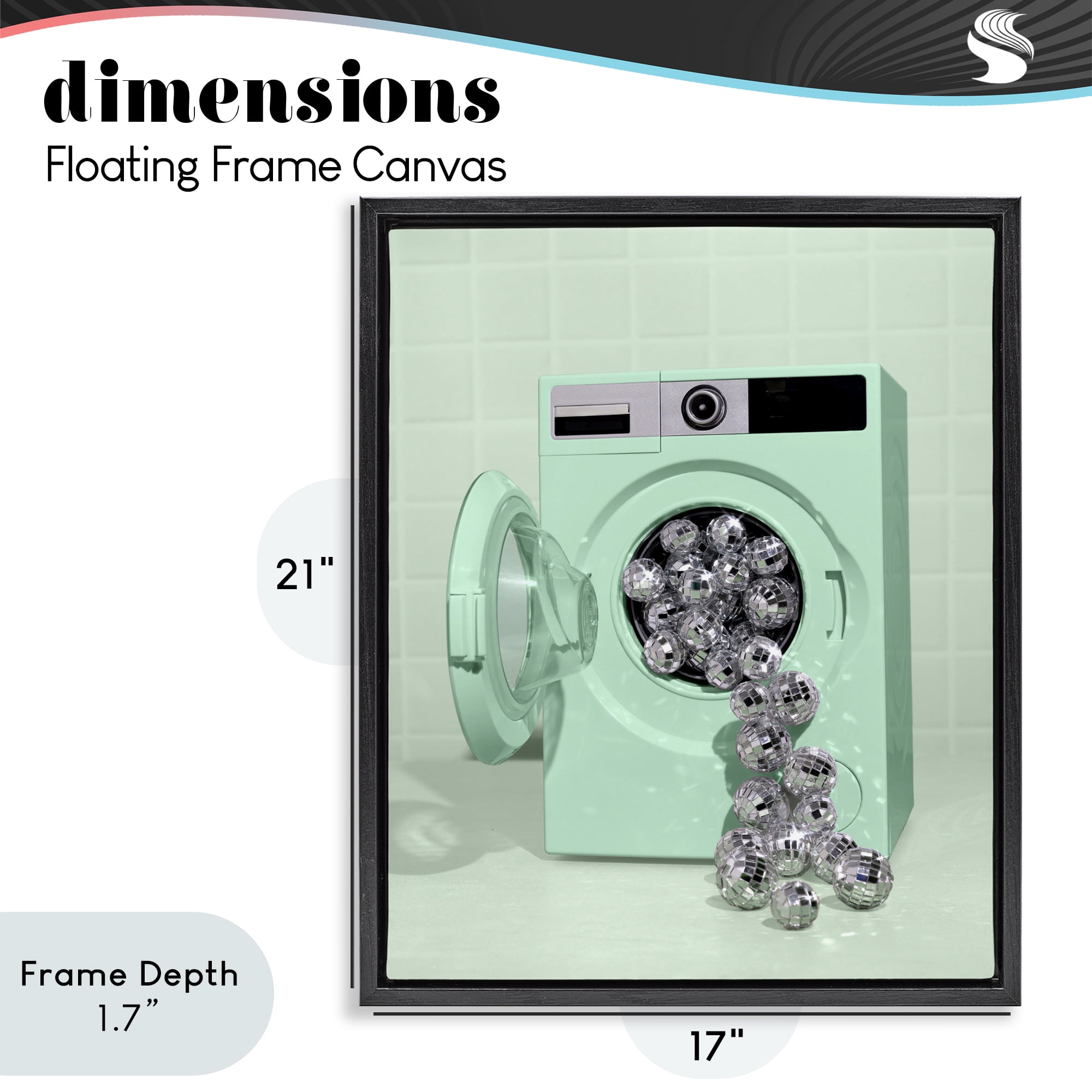 Stupell Industries Disco Laundry Machine over Green Black Framed Floater Canvas Wall Art, design by LISH Creative
