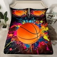 thumbnail image 2 of jejeloiu Basketball Sport Queen Sheet Sets,Boys Ball Game Flat Sheet,Colorful Splashing Ink Queen Fitted Sheet For Boys Teens,Breathable Home Decor,4 Pieces, 2 of 7
