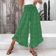thumbnail image 4 of Karymi Womens Shorts Boho Polka Dot Print High Waist Wide Leg Pants, Smocked Elastic Waist Flowy Cropped Culottes with Ruffle Hem, Vacation Palazzo Trousers Women's Pants, 4 of 5
