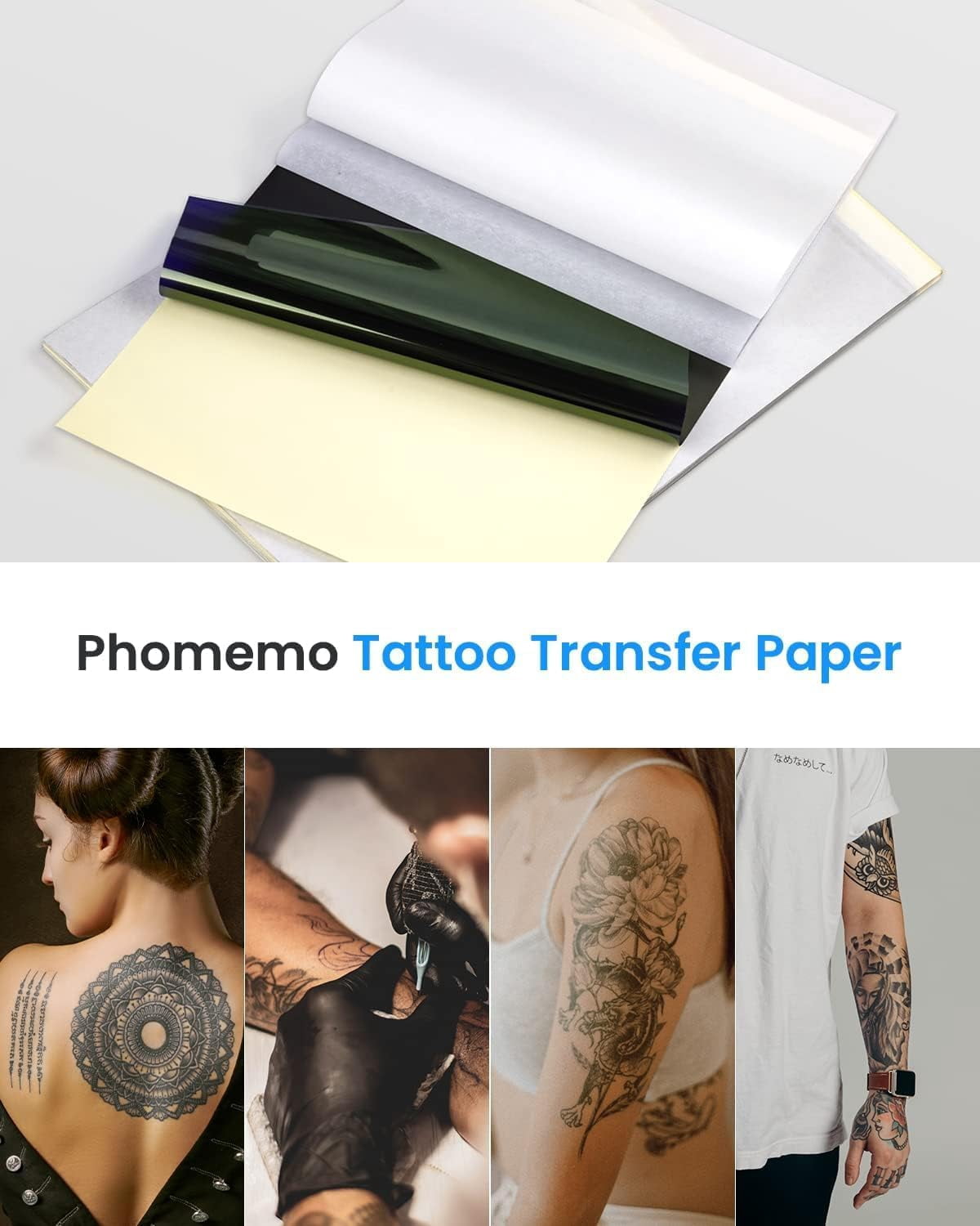 150 Sheets Tattoo Transfer Paper, Compatible with Itari M08F/TP81/TP83/A886/TP88 Printer & Tattoo Supplies, A4 Size Stencil Paper for Tattooing